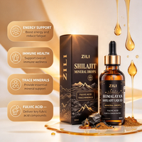 Gouttes liquides orales de Shilajit à haute concentration, marque privée, 1:1 Pur Qualité Or de l'Himalaya, 60% Acide Fulvique, Saveur Personnalisée