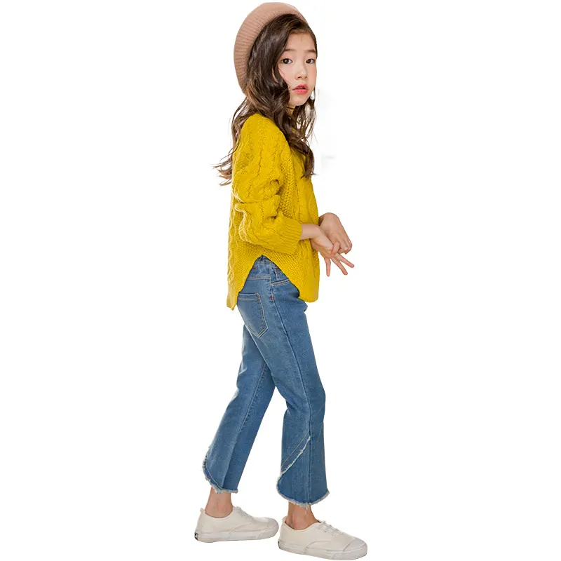 Nuevos productos en busca de distribuidor suéter abrigo Denim Ruffle pantalones niñas patrón Bebé Pantalones gratis princesa pantalón conjunto