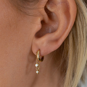 Pendientes de Aro con Borlas Clásicas de Plata de Ley S925, con Circonitas, Elegantes, para Mujer - Product Image 3