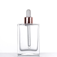 Botol Minyak Esensial Kaca Bening Persegi Panjang 15ml 30ml 50ml 100ml dengan Pipet, Sablon, Kemasan Karton, untuk Kosmetik, Logo Custom, Model