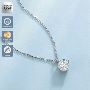 จี้มอสซาไนต์ 2 กะรัต 1 กะรัต ชุบทองคำขาว 14K พร้อมสร้อยเงินแท้ S925 เพชรมอสซาไนต์สร้างในห้องปฏิบัติการ สร้อยคอสำหรับผู้หญิง - Product Image 6