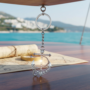 Portachiavi con Ancora e Luce LED, in Acrilico, Metallo e Plastica con Cristalli, Senza Scatola - Product Image 3