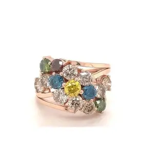 Best Selling Natural Treated Yellow Gold Diamond Ring with Multi-Color Diamonds Certified by IGI for Women's Gifting Purpose