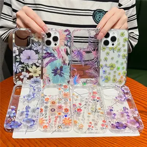 Clear Floral Pattern Print Design Phone Case for iPhone 15 Pro Max 14 Fashion IMD Shockproof Protective Cover S24Ultra for Girls