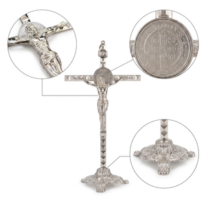 Cruz de San Benito de Metal HT de 29 cm, Soporte Plateado para la Cruz de Jesucristo, Regalos Religiosos Católicos, Decoración para Mesa de Oración o Altar - Product Image 3