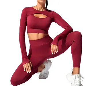 Taille haute serré Fitness sport costume nouveau pantalon à manches longues avec tissu tricoté respirant à séchage rapide course danse entraînement Yoga