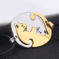 ZRM Klassieke witte, zwarte en gouden zilveren kattenhanger puzzel bijpassende touwketting voor koppels, geliefden, Valentijnsdag
