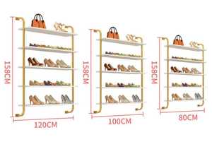 Montaje gratuito 3-5 capas de longitud 80 / 100 / 120 CM tiendas de <span class=keywords><strong>ropa</strong></span> bolsas montadas en la pared de Metal dorado estante de exhibición de zapatos - Product Image 6