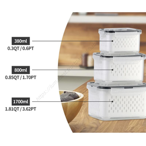 Juego de Recipientes Transparentes de Plástico para Almacenamiento de Alimentos, con Cesta de Drenaje, para Conservar la Frescura en el Refrigerador, Venta al Por Mayor - Product Image 5