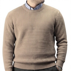 Pull en cachemire et laine de haute qualité pour homme, col rond, tricot gaufré, couleur unie avec logo, collection hiver, vente en gros usine - Product Image 6