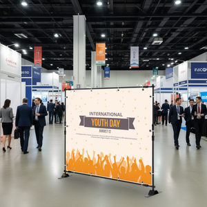 Soporte Portátil para Pancartas de Fondo de 8 x 8 Pies, de Aluminio y Vinilo Reutilizable, Equipo para Ferias Comerciales y Publicidad en Interiores - Product Image 2