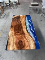 Table de salle à manger de cuisine en bois massif au design moderne, bord vif, Recina Epoxica avec finition en résine époxy pour meubles de maison de style campagnard