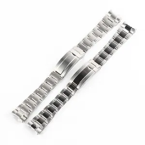 Minutetime Watchband Watchstrap Men's 20mm Matte Brushed Stainless Steel Silver Glide Lock Buckle for 40mm Sub Case