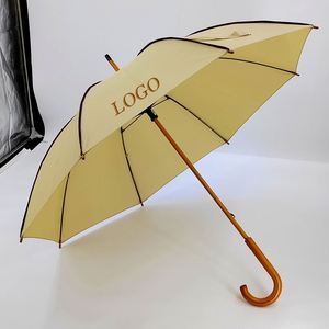 Parapluie droit tendance à ouverture automatique avec logo personnalisé et poignée en bois en forme de J, idéal pour la promotion des hôtels et clubs, couleur jaune - Product Image 3
