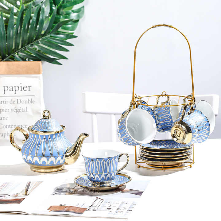 Gold Rim Porcelain Tea Cup Set Teapot Chinese Tea Pot and Cup Sets Decor 3pcs Ceramic Tea Pot with Cup and Saucer