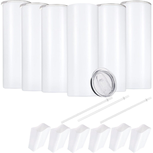 50Pack Stainless Steel Vacuum Sublimation Tumblers 20 oz Bulk Blank <b>Cups</b> White with <b>Lid</b> <b>and</b> <b>Straw</b> for Business Gifts - Product Image 1