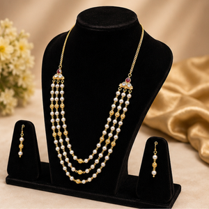 Conjunto de Collar con Perlas y Baño de Oro, Joyería Fina con Cuentas de Aleación, para Bodas, Fiestas y Eventos, para Mujer - Product Image 5