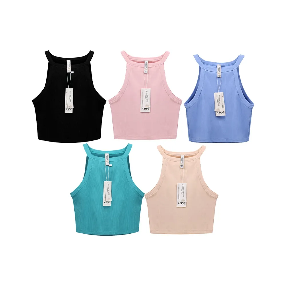 Fashion Forward Logo Tank top Crop wanita, atasan Crop bergaris kustom untuk musim panas