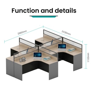 Customized Office Furniture Manufacturer Supply Ergonomic <b>Computer</b> Workstation <b>Desk</b> <b>with</b> Hanging Cabinet and Divided Boards - Product Image 2