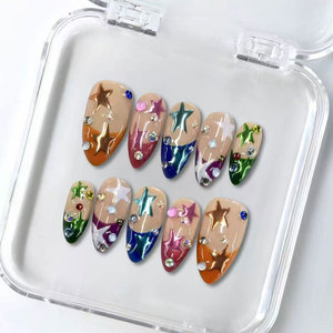 Venta al por mayor hecho a mano 3D diseño pintado a mano lujo Gel prensa <span class=keywords><strong>uñas</strong></span> superventas acrílico <span class=keywords><strong>uñas</strong></span> Consejos personalizado almendra ataúd patrón - Product Image 6