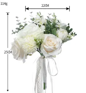 Flores artificiais fornecedor de buquê de dama de honra, rosas, buquê de dama de honra para casamento