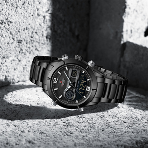 Reloj Analógico de Cuarzo NAVIFORCE 9232 <span class=keywords><strong>BBB</strong></span> Totalmente Negro con Esfera Grande de Acero Inoxidable para Hombre, Reloj de Pulsera Digital LCD para Hombre con Manecillas Luminosas - Product Image 4