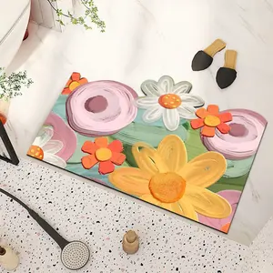 2023 New Design Highly Absorbent Non-slip Washable Flower Printed Soft Diatomite Bath Mat