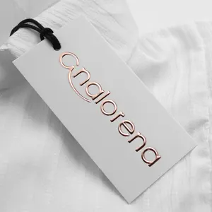 Luxury Custom White Cardboard Printing Hang Tag Clothing Own LOGO Embossed Rose Gold Foil T-shirt Shoes Swing Tags with Rope