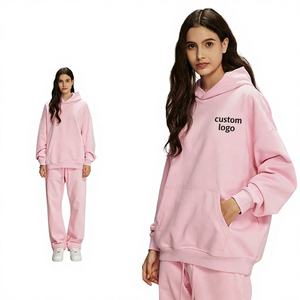 Sudadera con Capucha Oversize Casual Essen con Técnica Puff, Colores Sólidos Avena Clara y Avena Oscura, Elástica, Bordada, Transpirable para Invierno - Product Image 1