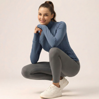 Veste de yoga ajustée pour femme à col montant, haut d'entraînement à manches longues entièrement zippé, veste de sport avec trous pour les pouces pour la course et le fitness