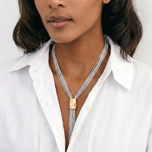 Collana da donna di lusso, alla moda, a più fili, con nappe, in lega placcata oro e argento bicolore, gioielli di tendenza all'ingrosso - Product Image 4