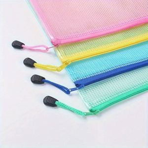 Custom <b>A4</b> Size Transparent Mesh PVC Waterproof Zipper Document Organizer School Office Subject Storage Bag - Product Image 4