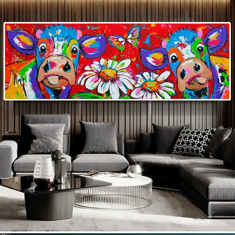 الأزياء جدار الفن ملون الكتابة على الجدران الأبقار فن البوب النفط اللوحة يطبع على قماش ل جدار صور لغرفة المعيشة ديكور جدران المنزل