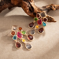 Boucles d'oreilles pendantes bohèmes en verre coloré pour femme, style vintage, pour soirée, accessoires, ornements d'oreille, cadeau