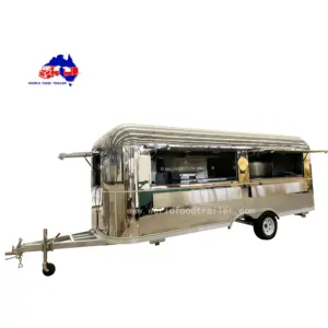 Remolque de flujo de aire de acero inoxidable con espejo completo de Qingdao para negocios de comida rápida, carrito de café móvil de lujo/camión de aperitivos
