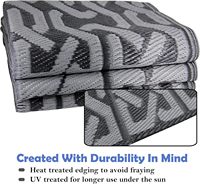 Tapis de patio en plastique gris géométrique moderne, imperméable, réversible, pliable, pour pique-nique, plage, camping, voiture, adapté aux animaux domestiques