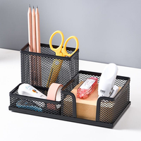 Organisateur de bureau moderne en métal noir à mailles carrées, 3 compartiments, imprimé UV, porte-stylo, support de calendrier, 9x10cm, accessoires de bureau
