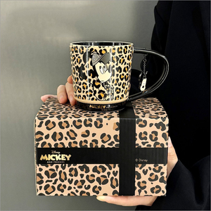 Mug en céramique à imprimé léopard 300 ml, <span class=keywords><strong>tasse</strong></span> à café Mickey/Minnie avec poignée décorative, coffret cadeau pour couple, pour la maison ou le bureau - Product Image 1