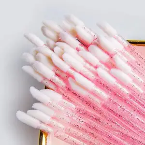 Descartável Clear Handle 50pcs Pink Gold Lip Brush Wands Aplicador Beleza Maquiagem Lip Brush