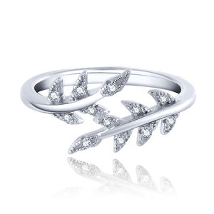 Anillo Clásico para Dama YILUN OEM ODM con Hoja, Diamantes CZ, Baño <span class=keywords><strong>de</strong></span> Rodio, Plata S925 Original, Anillo Abierto, Venta al Por Mayor - Product Image 6
