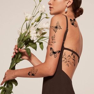 Cửa hàng nóng Ins bán Chất lượng cao màu đen và trắng thời trang bướm Tattoo Sticker tùy chỉnh - Product Image 4
