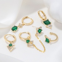 Dina 2026 Nouveauté Vente en Gros – Ensemble de Boucles d'Oreilles Pendantes Créoles Vert Émeraude avec Piercing, Bijoux Minimalistes Délicats en Or pour Femme
