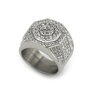 Hip Hop Gold Plated <b>Ring</b> Stainless Steel Full Diamond Geometric <b>Ring</b> - Product Image 2