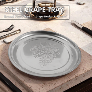 Plateau de service ovale en acier inoxydable de qualité supérieure avec motif de feuille de vigne en relief, finition argentée polie, plateau de service décoratif pour aliments - Product Image 2