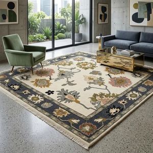 Luxury Hand Knotted Beige Wool Oushak Rug <b>Turkish</b> Knot Area <b>Carpet</b> for Living Room Bedroom Dining Room Custom Size Timeless Home - Product Image 4