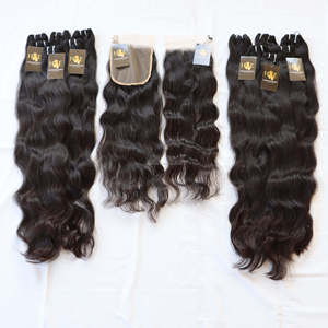 ขายส่งคลื่นลึก100% ดิบอินเดียเวอร์จินมนุษย์ผมรวมกลุ่มกับ13X6หน้าผากและ5X5 6X6 Hd ปิดมนุษย์ดิบมัดผม - Product Image 1