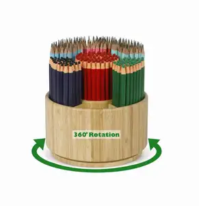 Rotating Wooden Crayon Holder and Marker Organizer for Kids 