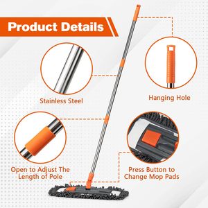 16in Bụi Lau với 3 miếng đệm có thể giặt và 51in dài thép không gỉ xử lý, sợi nhỏ lau cho sàn nhà, gạch, sàn đá cẩm thạch làm sạch - Product Image 2