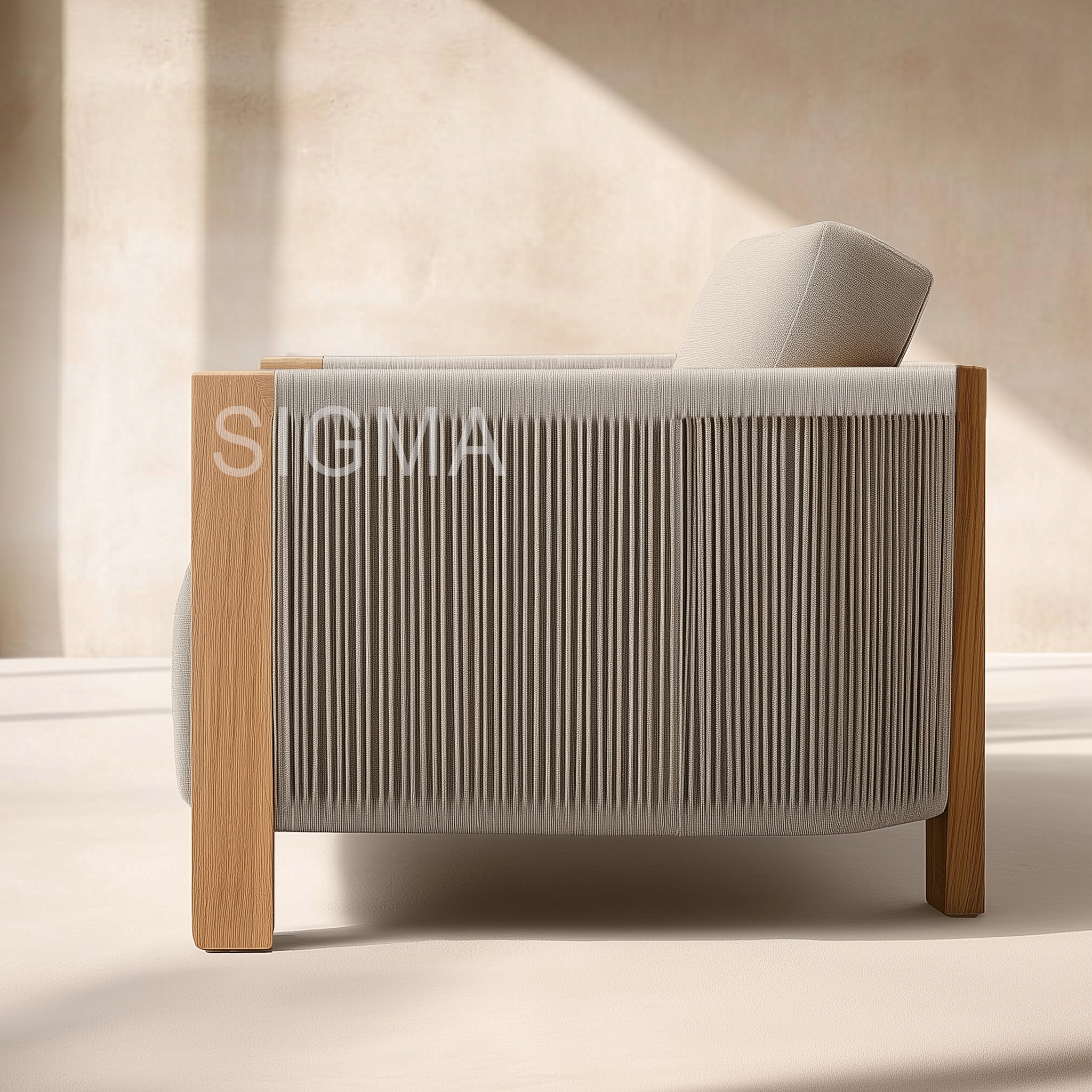 Modern Luxury  Wood Rope Teak Solid Outdoor Dining Furniture Weather-Resistant Wooden Sofa Set