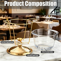 Plat de service de luxe pour buffet d'hôtel, chauffe-plat en verre doré 4,5 L, ensemble chauffe-plats en acier inoxydable avec couvercle pour la restauration